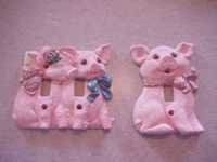 Beautiful Hand Painted Pink Pig variety of Single and Double Switch Plates 